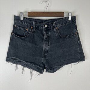 Levi's 501 Black Destroyed Frayed Denim Shorts